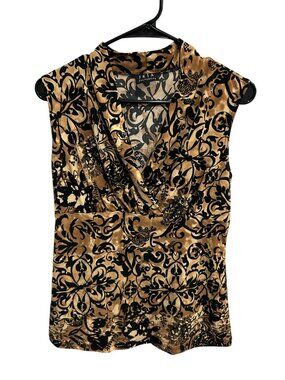 JKLA California Brown Black Floral Sleeveless Cowl Neck Top Boho Minimalist